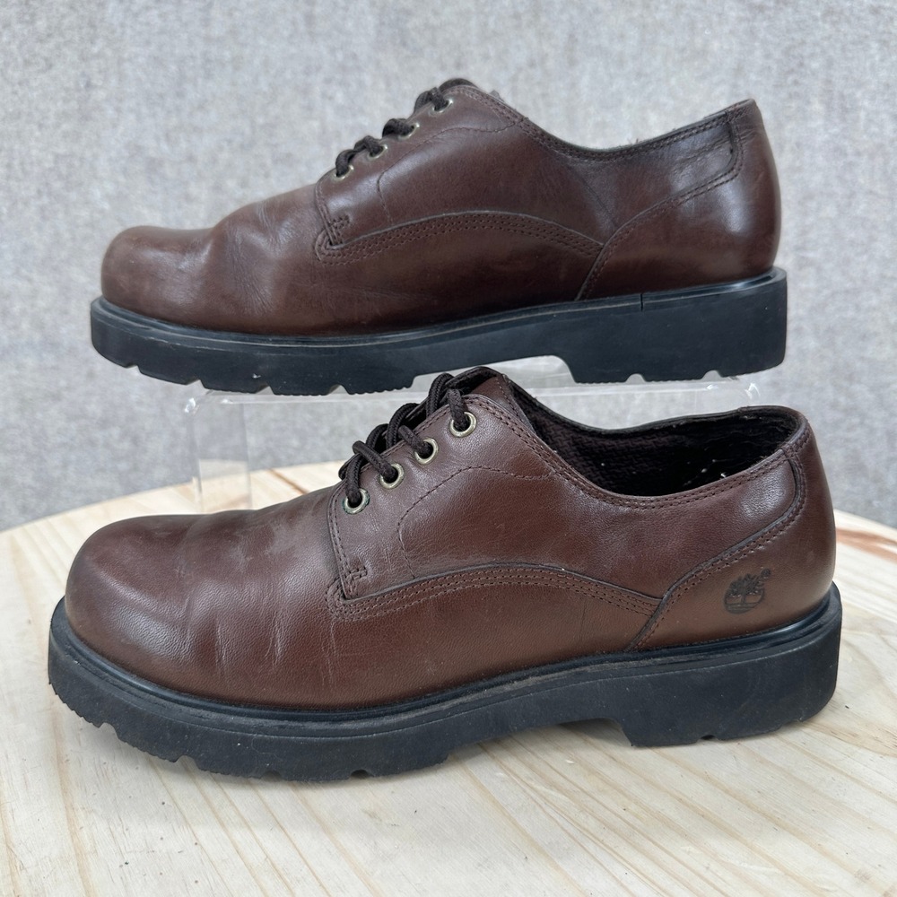 Timberland Work Oxford Mens 9 Brown Leather Low Top Lug Sole Shoes
